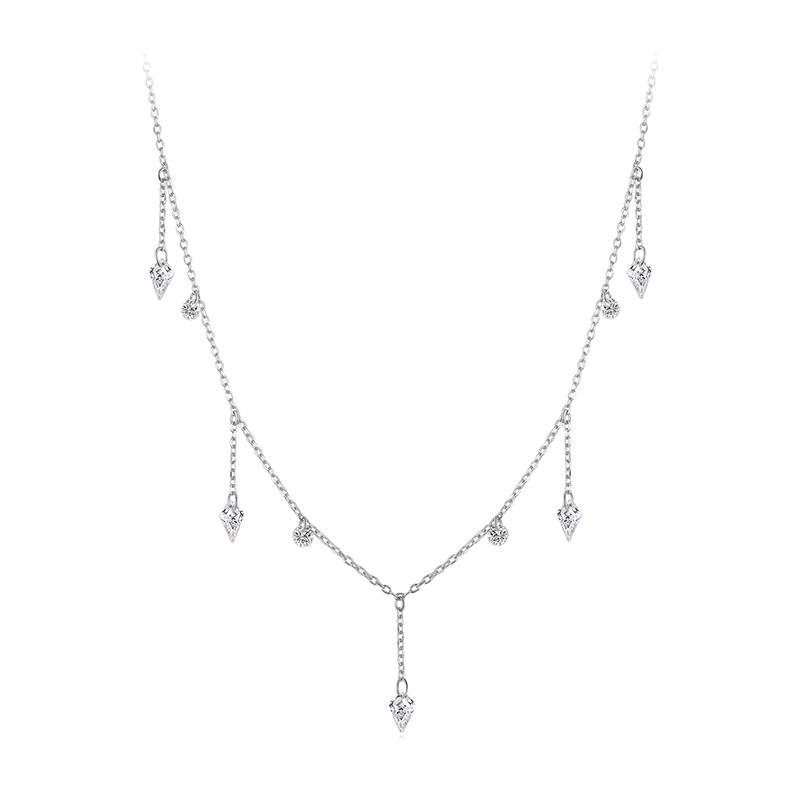 WOSTU Layered 925 Sterling Silver Cubic Zirconia Necklace For Women Sparkling Crystal Stacking Choker Links Vacation Party Gift