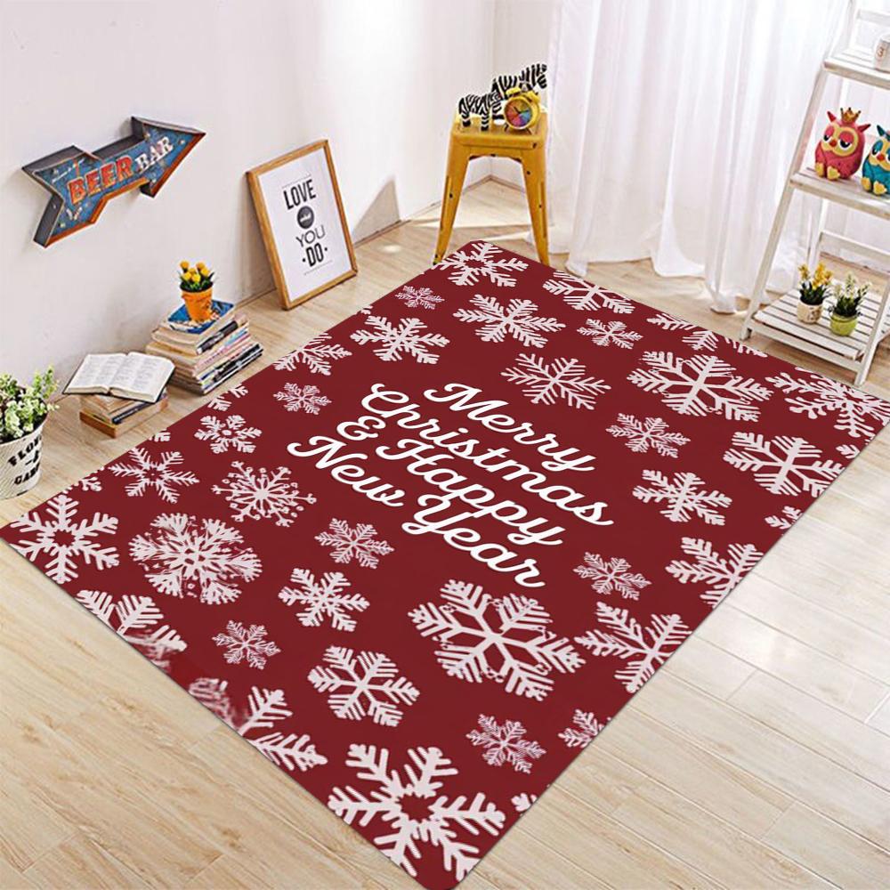 

Christmas Happy New Year Elegant Calligraphy Carpet Reindeer Snowflake Rug for Home Decoration Red White Black Mat Bedroom Decor 40x60cm