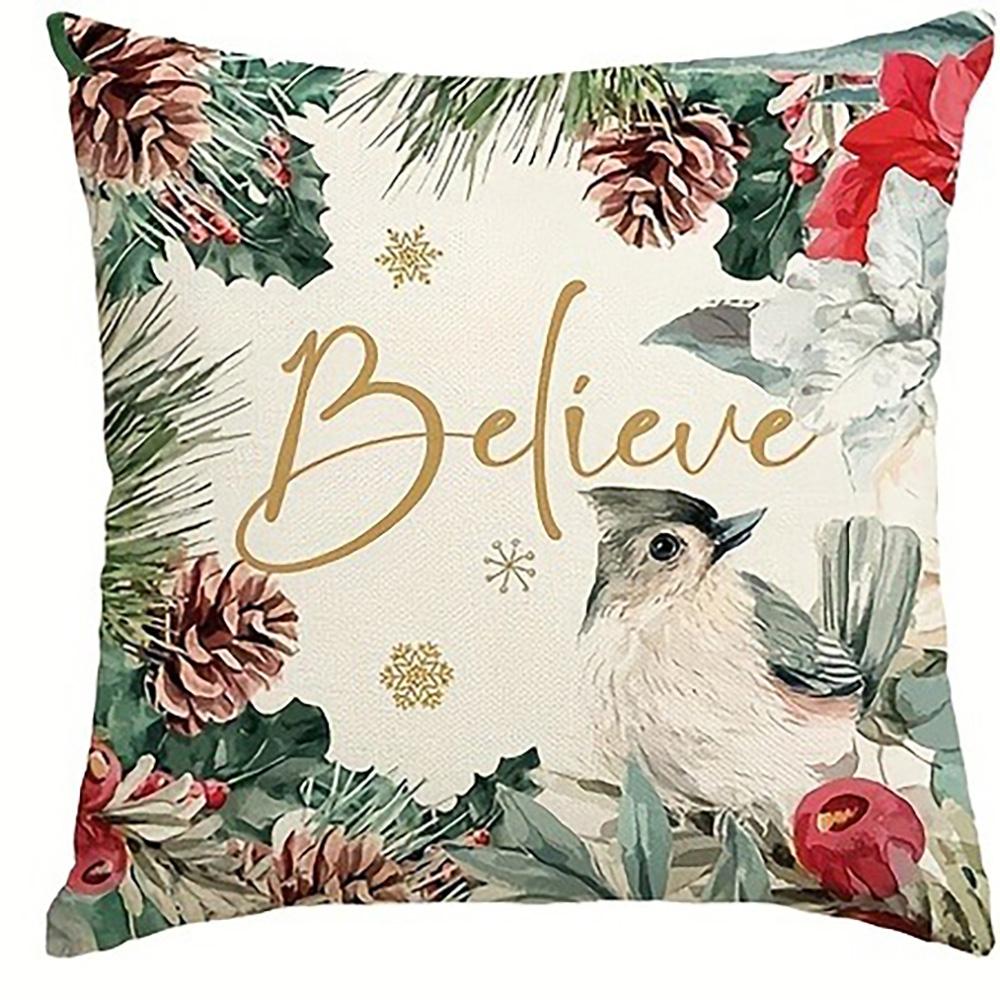 Christmas Themed Pillowcases: Believe, Hello Winter, Joy with Festive Designs Sofa Bed Cushion Cover, New Year Home Decoration