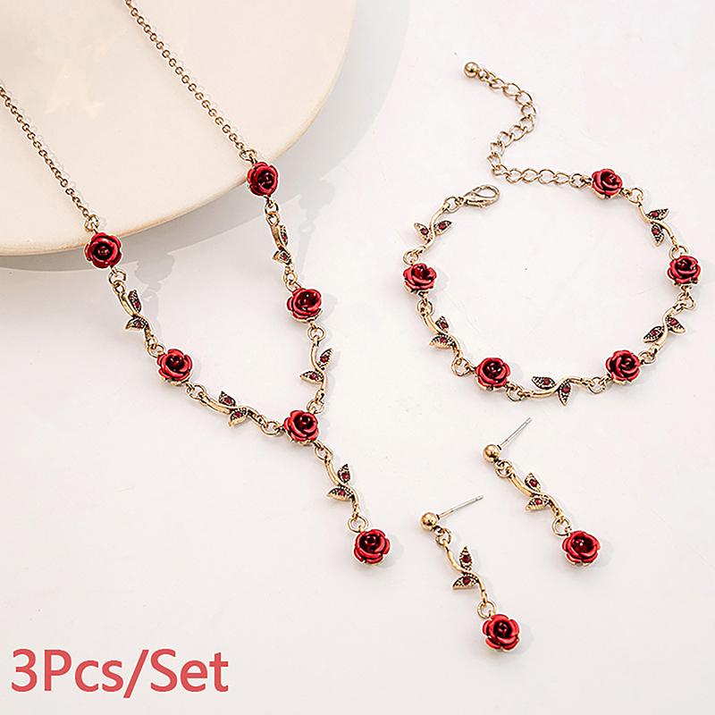 

1 шт./пара/комплект винтажный французский цветок розы ожерелье браслет серьги комплект для женщин романтические помолвочные ювелирные изделия аксессуары