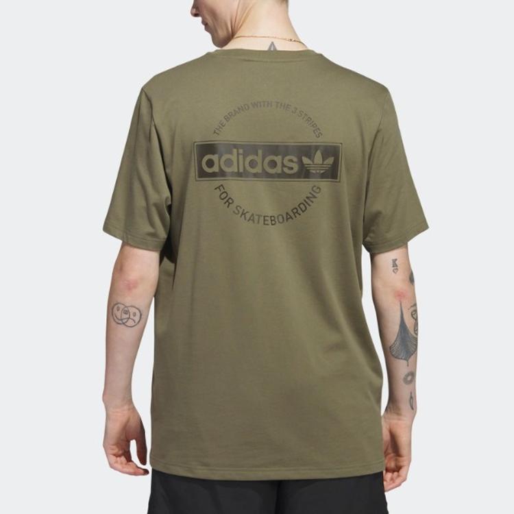 adidas Camiseta para Hombre Originals Trefoil Estampado de Letras Cuello Redondo Manga Corta Tops Rock-Layer-Olive-Green HS3055