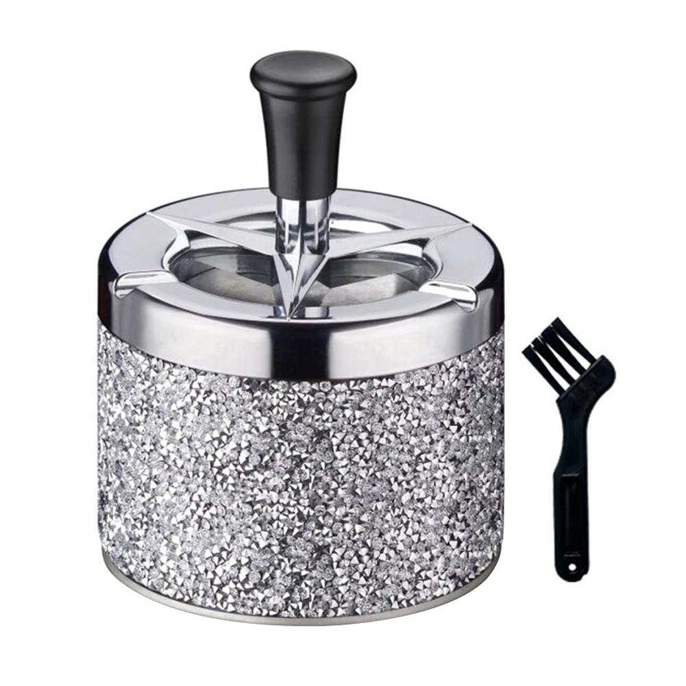 Push Down Ashtray with Lid Spinning Ashtray Windproof Self-Cleaning Ashtray Metal Desktop Ashtray for Cigarette Smoking