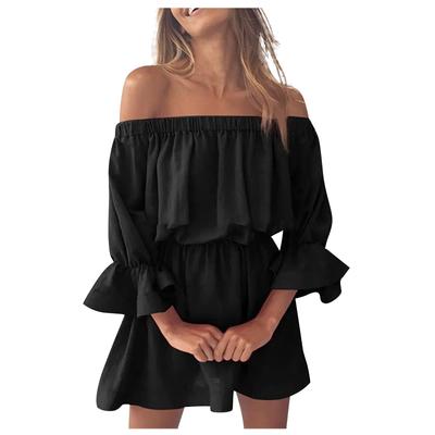Women's Dresses Off Shoulder Flared Sleeve Color Casual Dress