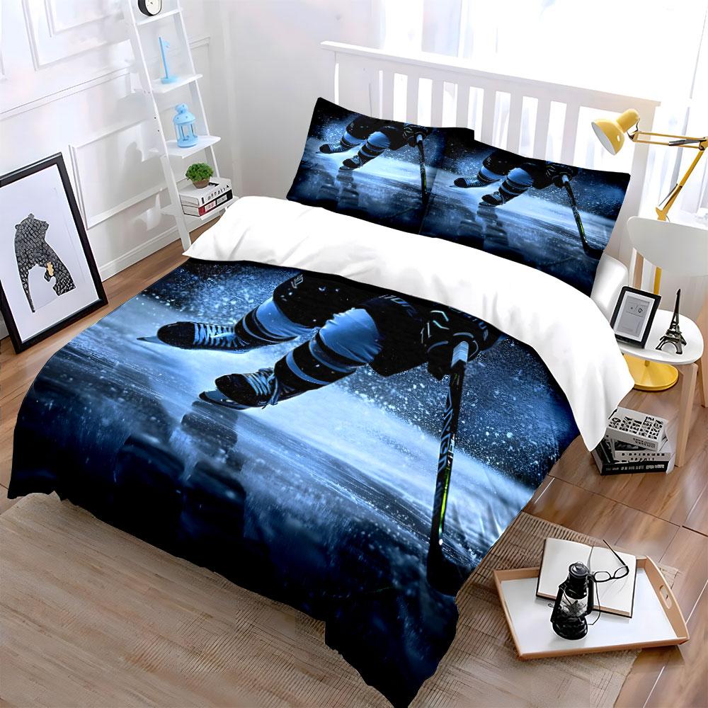 Ice hockey player intense moment Print Soft Comfortable Duvet Cover Bedding Set Included 1*Duvet Cover 2*Pillowcases