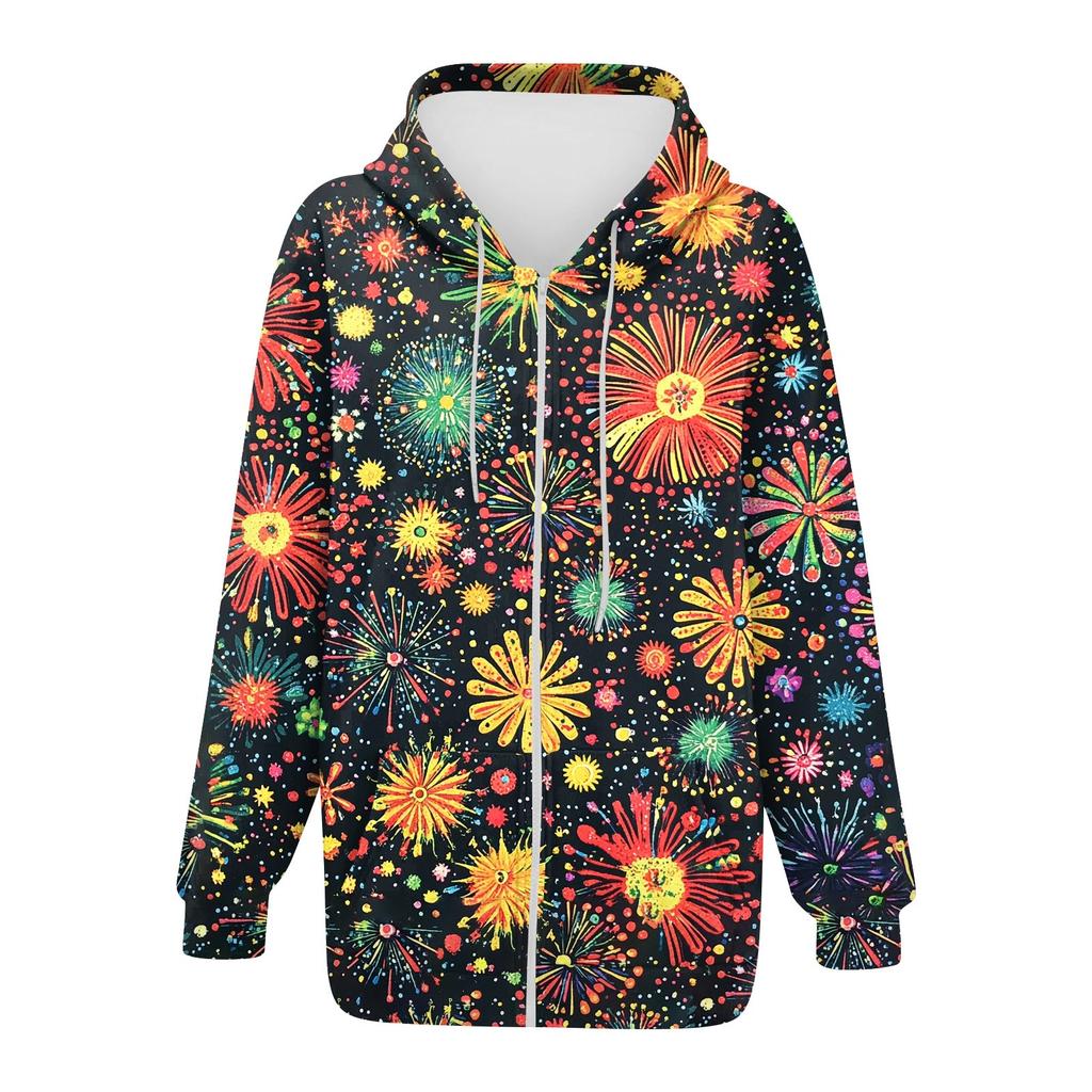 Women's Christmas Printed Sweatshirt  Winter Long Sleeve Cardigan Jacket With Pockets Zipper Hoodie Outerwear