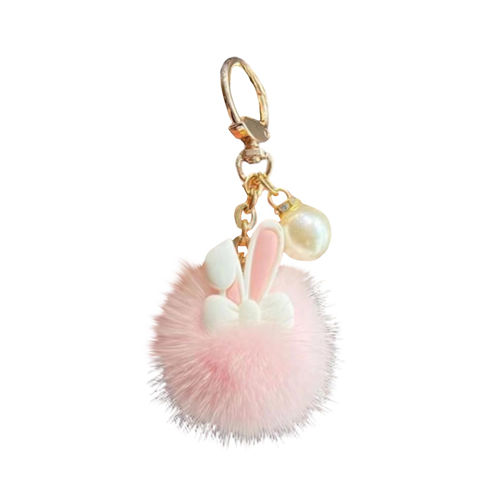 Cute Bunny Plush Bag Keychain Charm One Size розовый