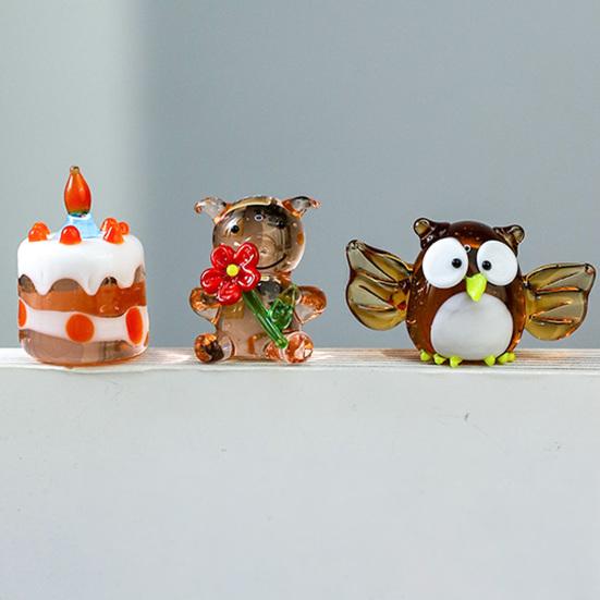 Mini Glass Animal Ornament Handcrafted Figurine Cute Animal Tiny Colored Glass Miniature for Desktop Bookshelf Decoration
