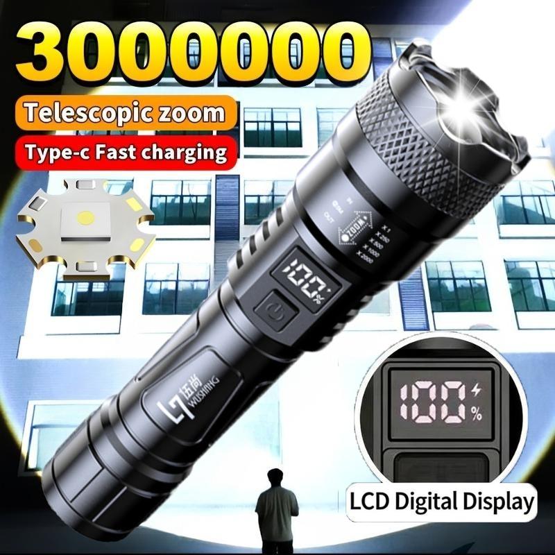 High Power Rechargeable Flashlight Telescopic Zoom Strong Handheld Torch Light Outdoor Camping Emergency Lamp