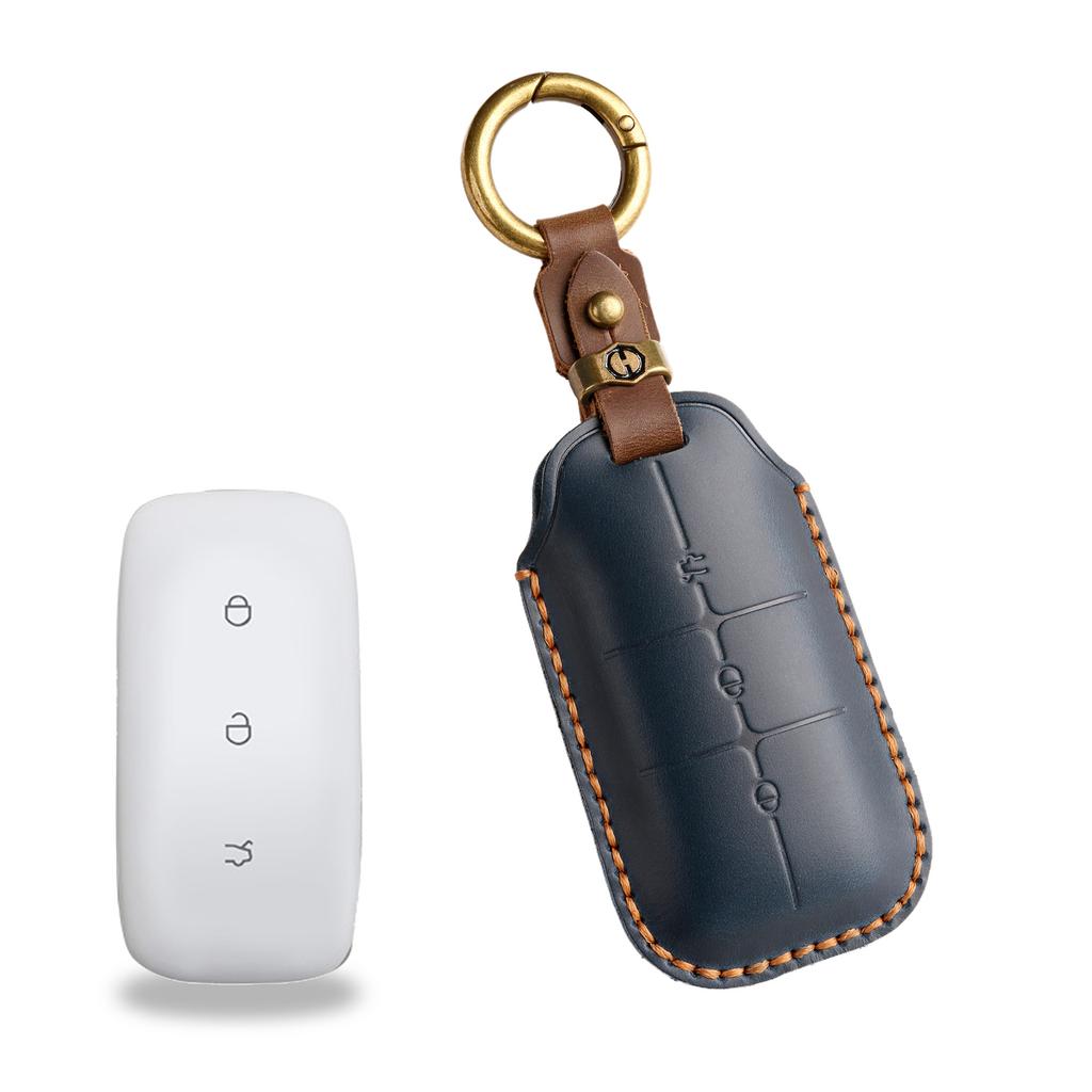 Retro Key Cover Is Suitable for Geely Xingyue Car Boyue Pro Shell Buckle Handmade Leather Key Protection Bag