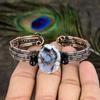 Natural Dendrite Opal Handmade Copper Wire Wrap Cuff Bangle Adjustable W5w23