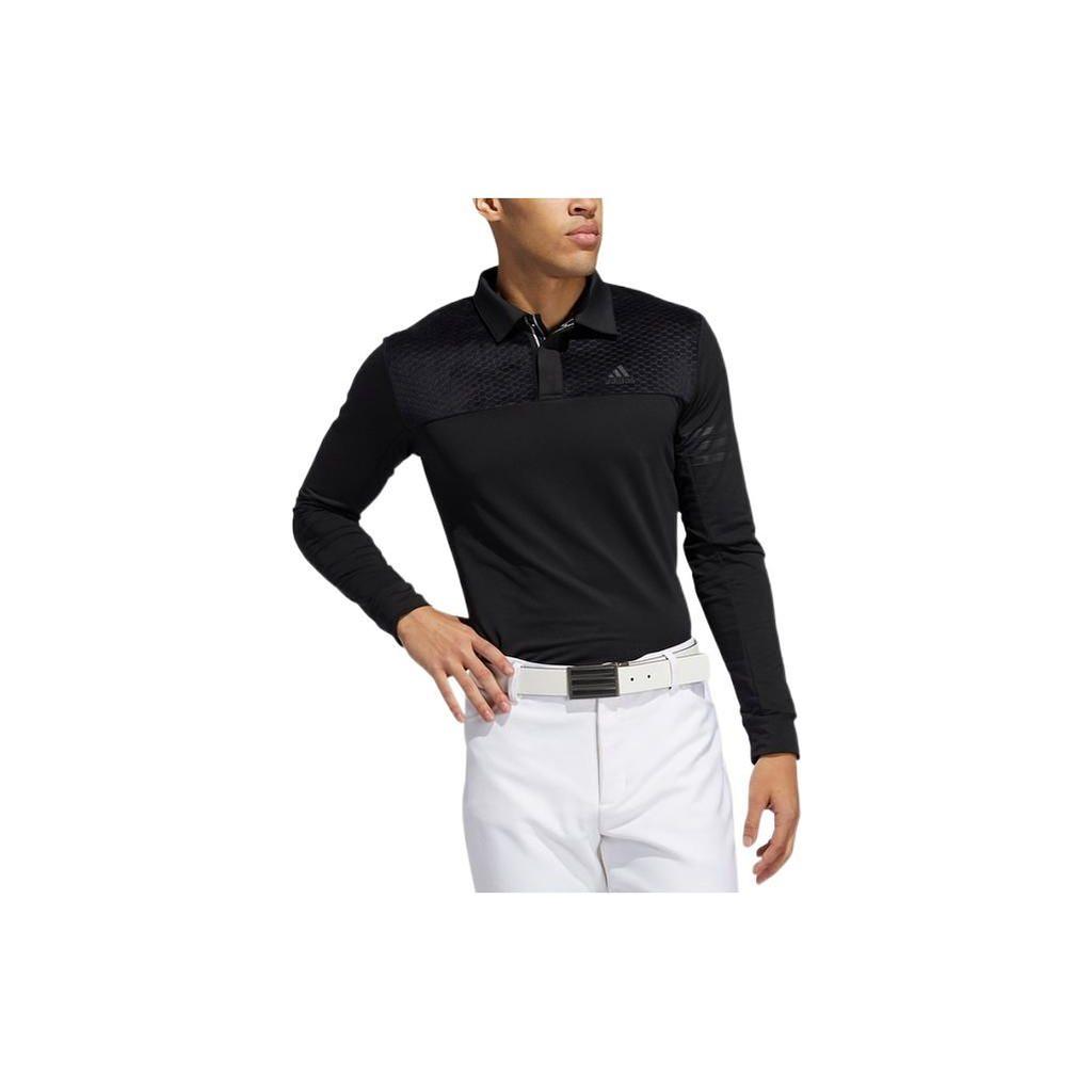 Adidas Solid Color Long Sleeve Polo Shirt Men Tops Black FS6879