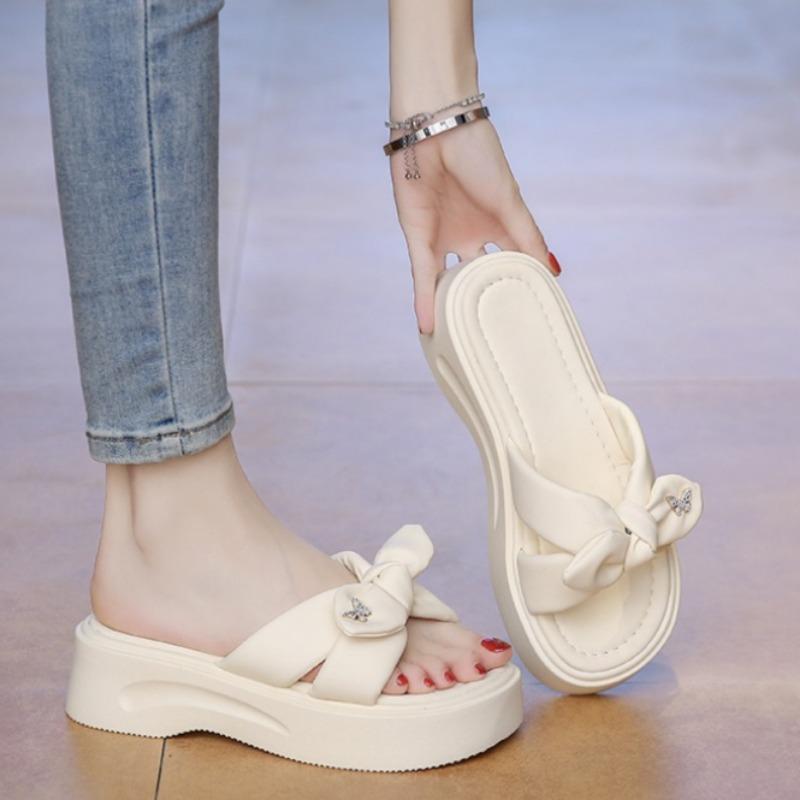 Fashion Summer New Waterproof Slippers Women's Fashion Open-toe Butterfly Knot Soft Soles Anti-slip Wear-resistant Flat Shoes