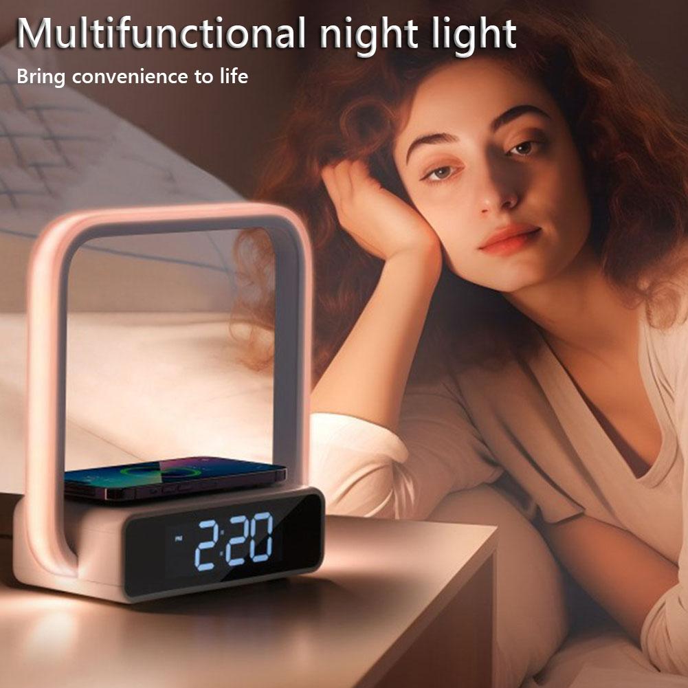 Bedside Lamp with Alarm Clock 3 Color Modes Touch Lamp with Wireless Charger Touch Night Light for Bedroom Office and Home Decor