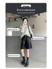 2025 Women's High Waist PU Washed Leather Bootcut Shorts - Mid-Length, Wide Leg, Loose Slimming Fit for Autumn/Winter