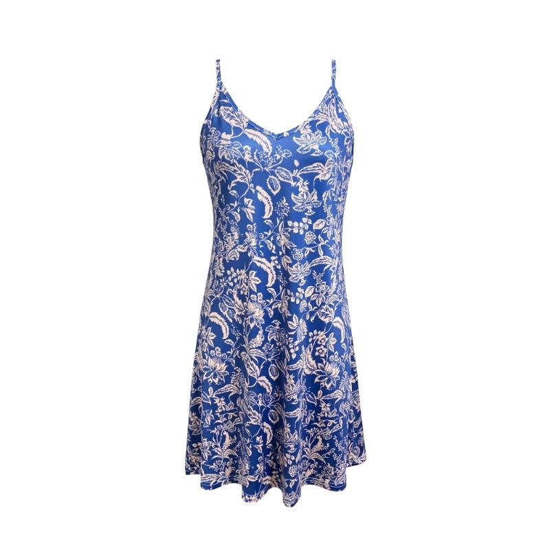 Women's Summer Outfits Plant Print Spaghetti Strap Dress Fashion Vacation Dress