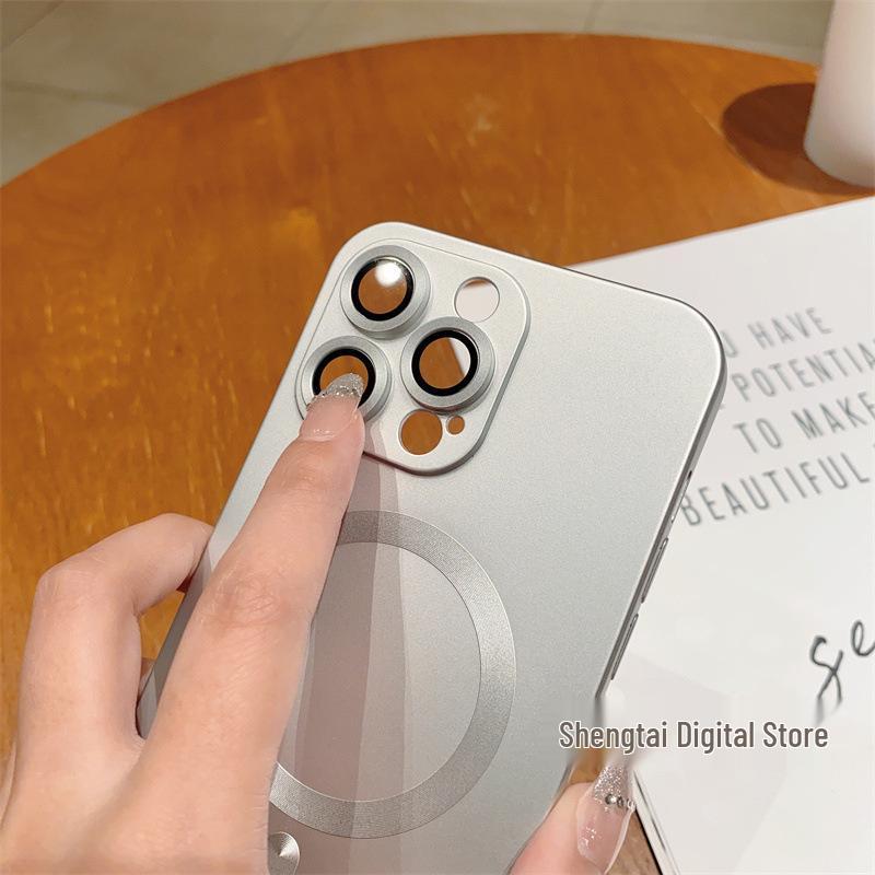 Liquid Metal Paint Protective Magnetic Case for iPhone 12/13/14/15 with Lens Film