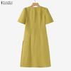ZANZEA Women Splice V-Neck Summer Casual Short Sleeve Dress