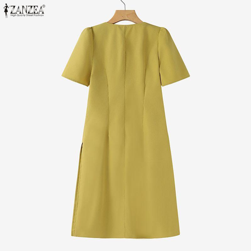 ZANZEA Women Splice V-Neck Summer Casual Short Sleeve Dress