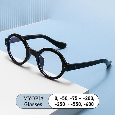 Neue modische Markenbrille mit Nieten, runder Rahmen, Damenbrille für Kurzsichtigkeit, Korrektionsbrille für Männer mit Blaulichtfilter