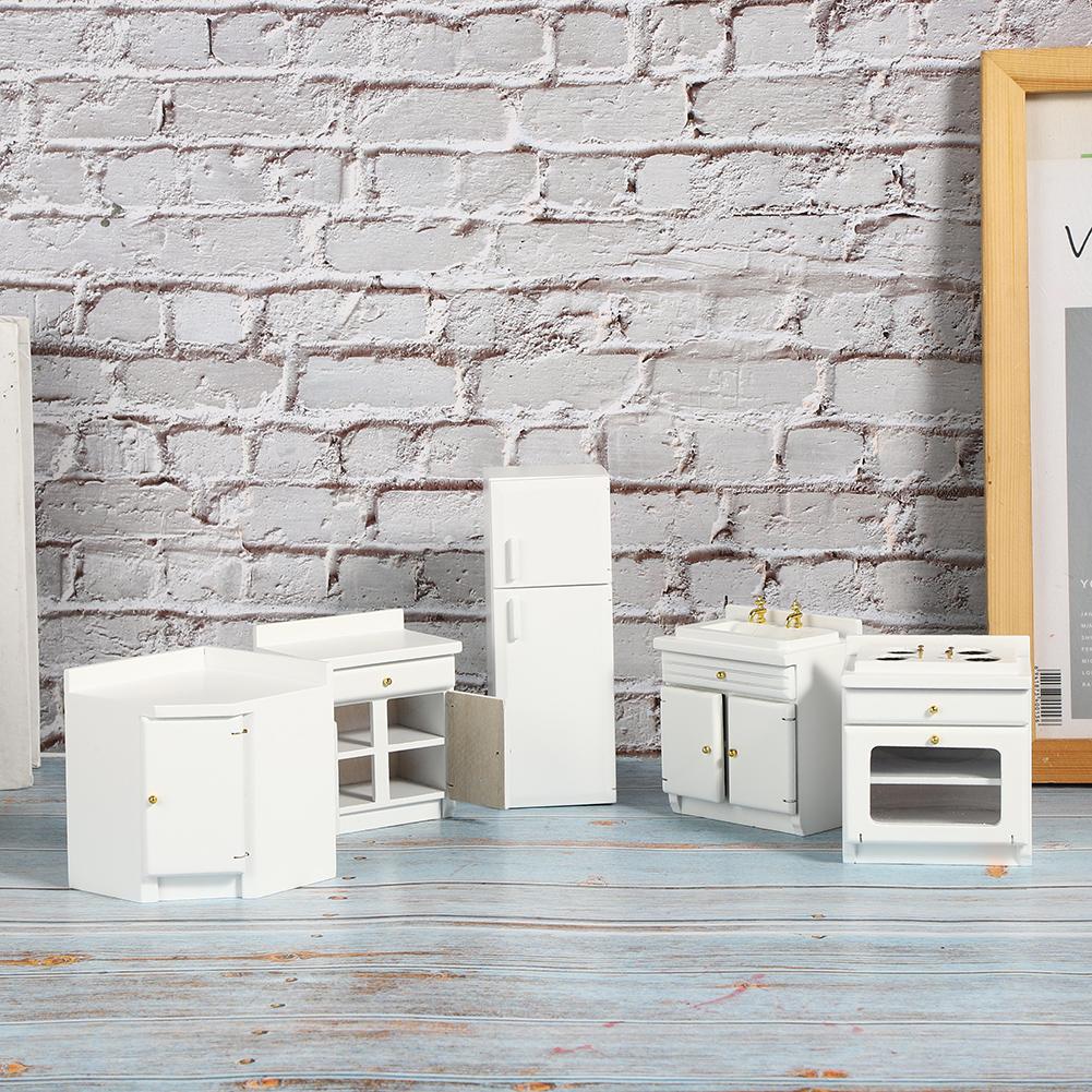 1 : 12 Mini Holz Puppenhaus Integrale Küchenmöbel Miniatur Handwerk Haus Spielzeug WeißMini
