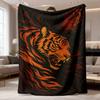 Cool Retro Tiger Head Flame Stripe Print Blanket Ferocious Tiger Pattern Soft Warm Trendy Home Decor Blanket All Season