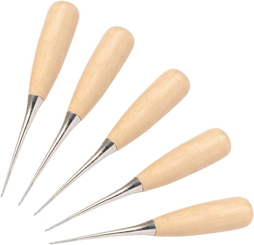 

WUTA Leather Craft Awl Leather Hole Punch Sewing Punching Hole Maker with Wood Tool, Tool, Stitch-Over-Stitch Handle, 5-Pack