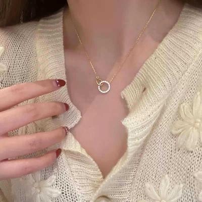Interlocking Necklace Women's Niche Exquisite Simple Versatile Ring Flash Diamond Pendant with Accessories