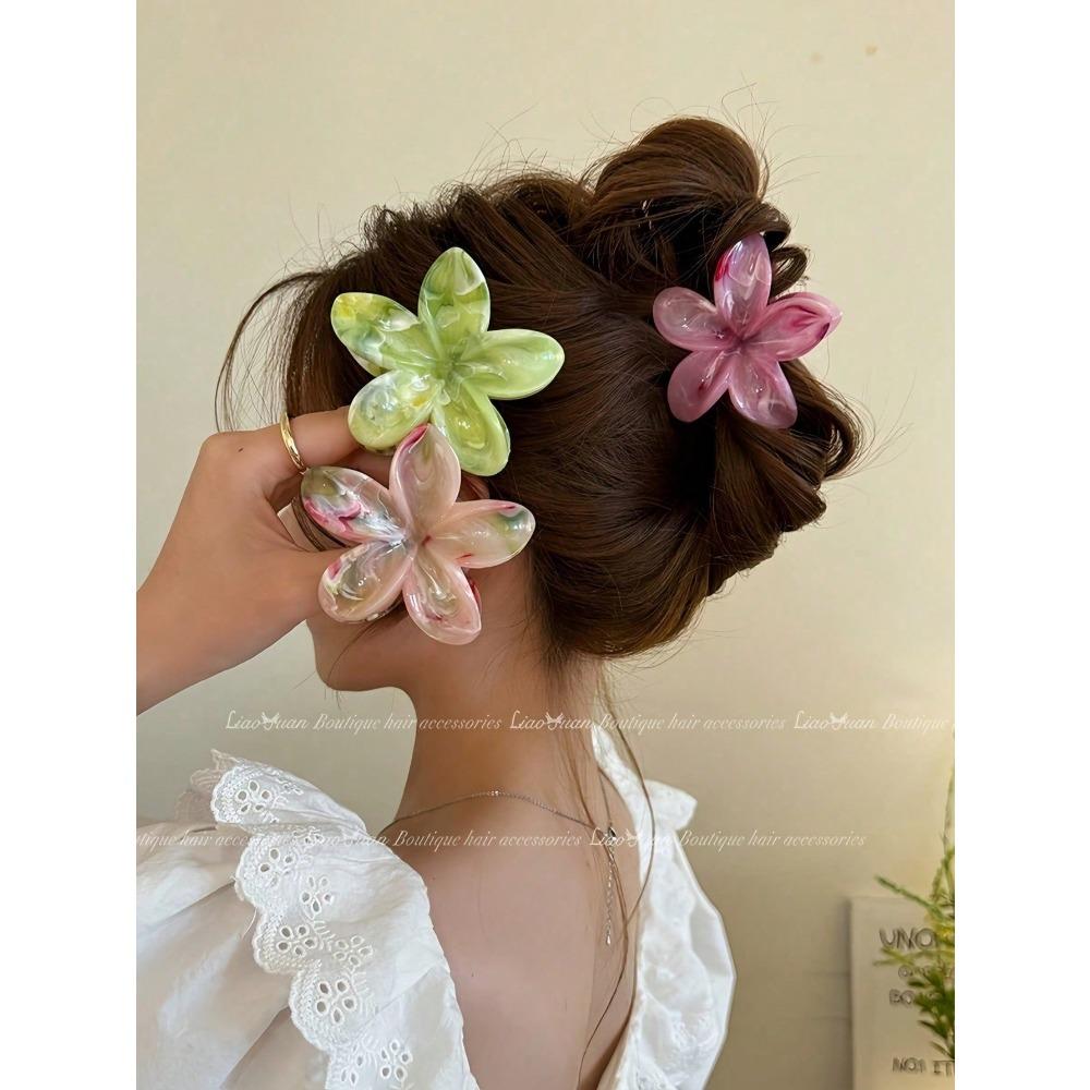 5pcs Women's Ombre Flower Hair Clips 8cm Plastic Hairpins, Elegant Bun Ponytail Accessories for Daily Party Vacation, Cute Hair Clamps