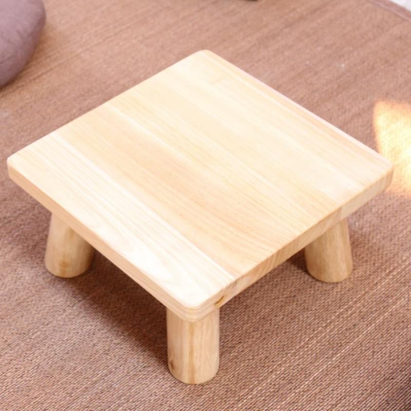 Japanischer gebrannter Tongmu-Holz Niedriger Tisch, Massivholz Tatami Teetisch, Kompakter Balkon Kaffeetisch für Heim-Fensterbank, Rustikal