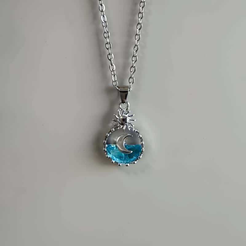 Marine Ocean Collection Alloy Necklace With Moon Pendant For Women And Teens