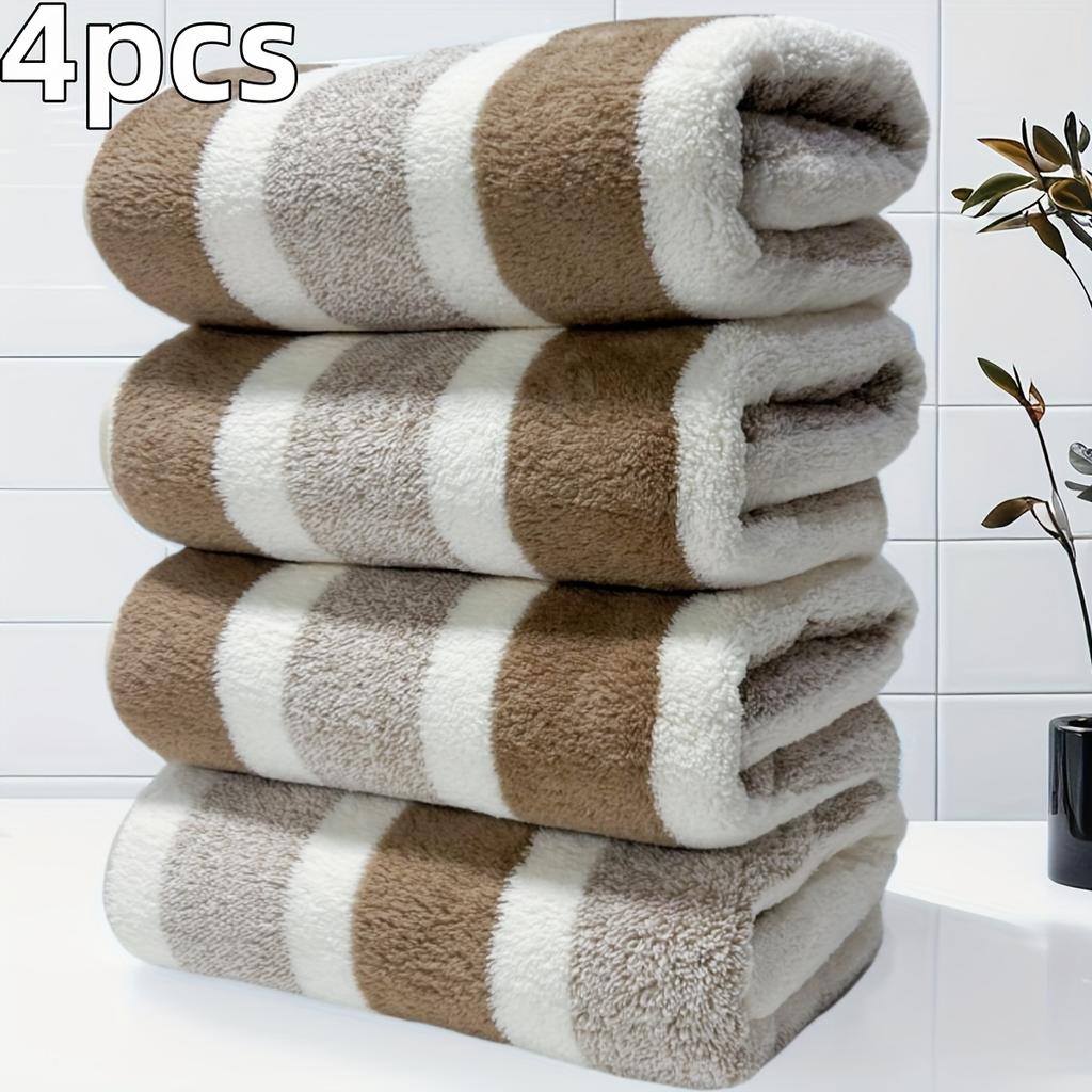 4pcs Set of Large Bath Towels, Oversized Thick Coral Fleece Towels, Ultra-Fine Fiber, Available in Various Colors, Absorbent, Quick-Drying