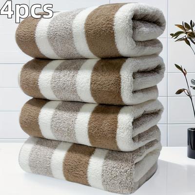 4pcs Set of Large Bath Towels, Oversized Thick Coral Fleece Towels, Ultra-Fine Fiber, Available In Various Colors, Absorbent, Quick-Drying