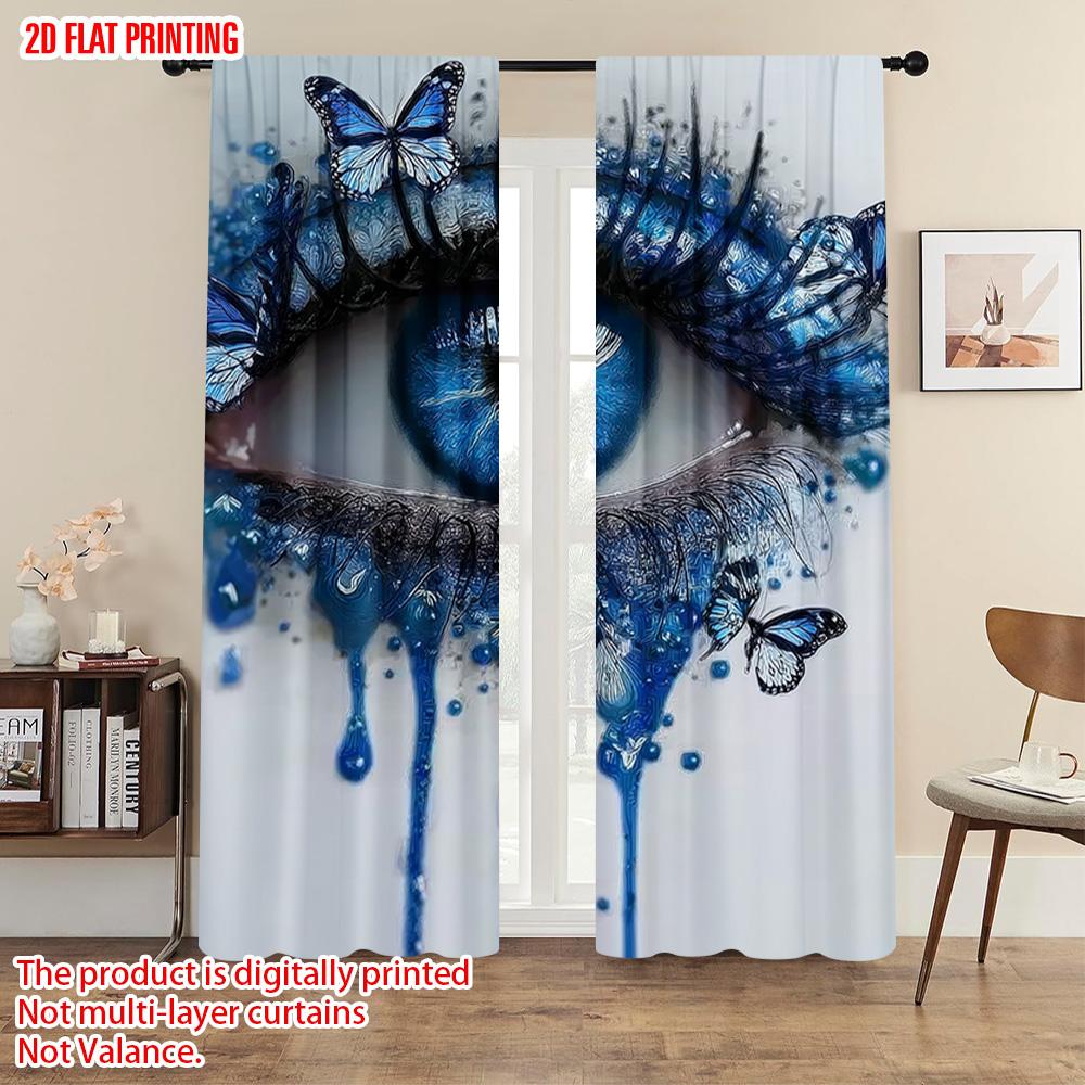 2pcs   Plane Printing Curtains Beautiful Eyes 100% Polyester (without Rod) Holiday Ldeal for Bedroom & Various Living Spaces