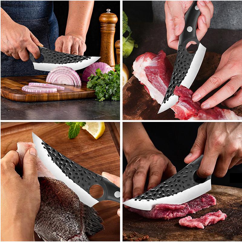 WXCOO Stainless Steel Wooden Handle Chef Cooking Knives Utility Hand-Forged Knife Kitchen Boning Knife Meat Cleaver Fruit Knife