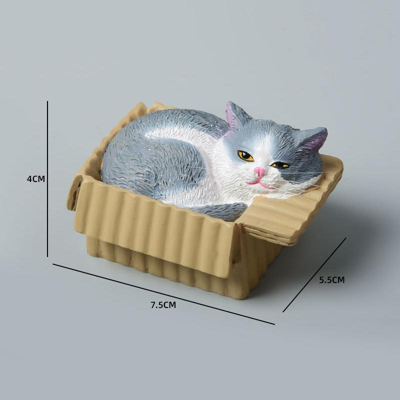 Resin Napping Cat In Box Figurine Cute Kawaii Desktop Ornament for Car Dashboard Bedroom Living Room Decor
