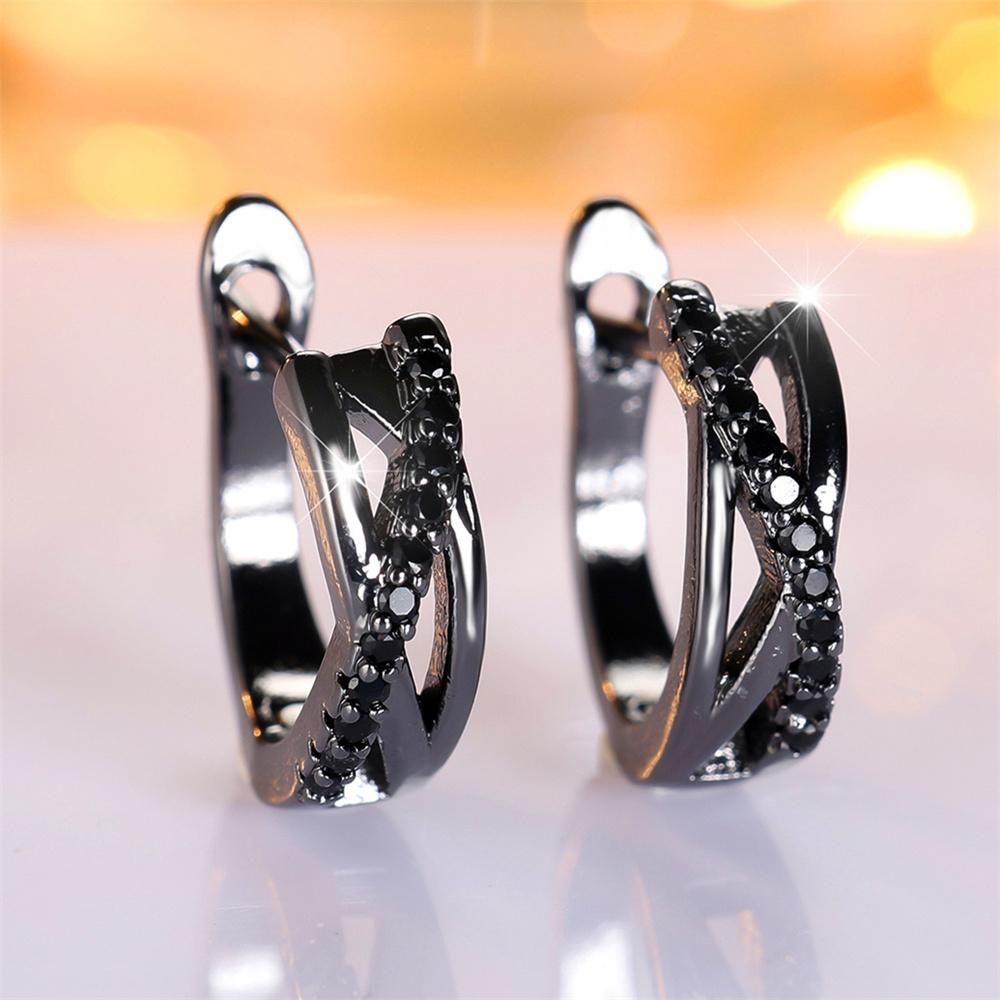 Trendy Crystal Female Small Zircon Stone Infinity Hoop Earrings Vintage Black Gold Color Wedding Jewelry For Women