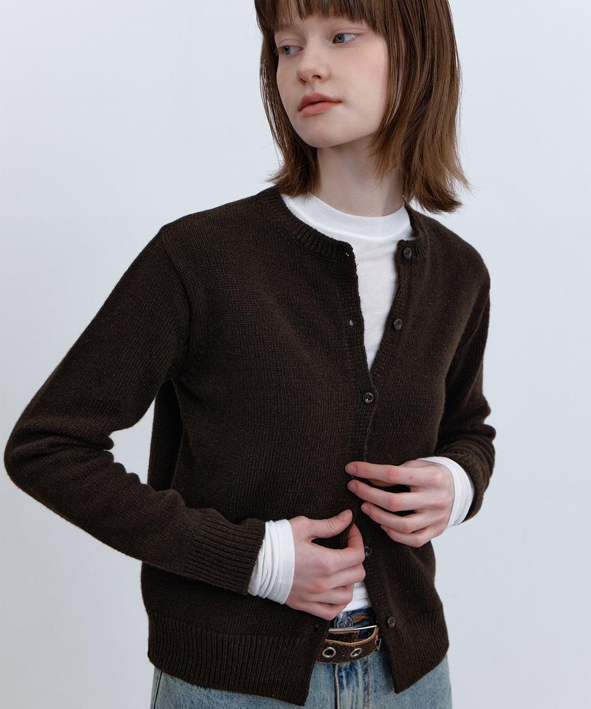 Isibchilwai Wool Round Neck Knit Cardigan (Brown)