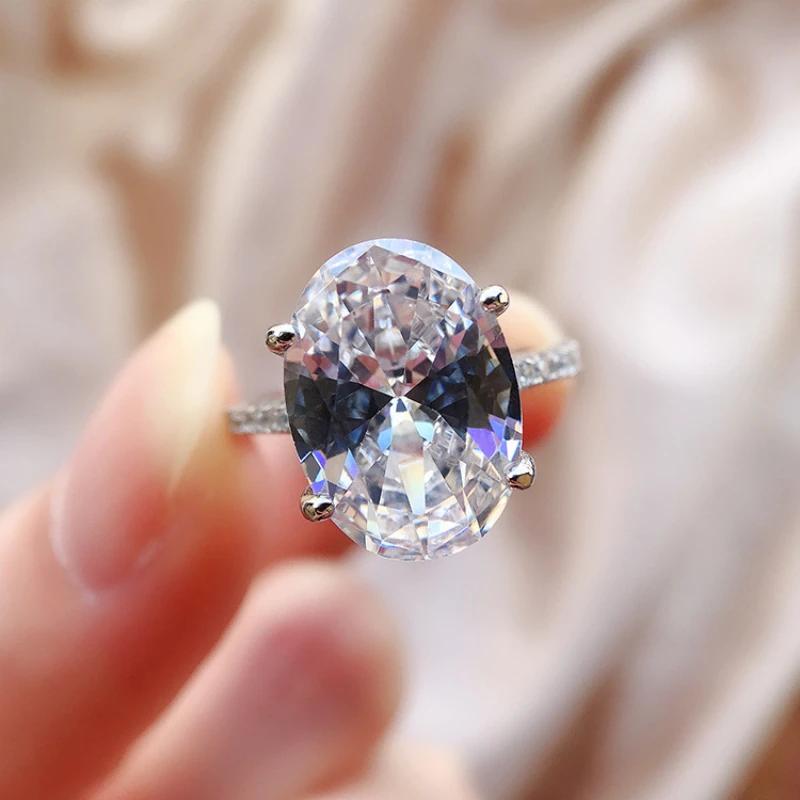 SpringLady 925 Sterling Silver 10*14MM Oval Cut High Carbon Diamond Gemstone Finger Engagement Rings for Women Fine Jewelry