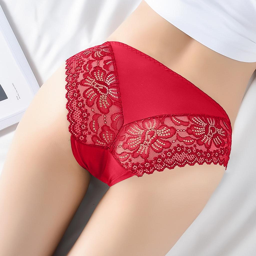 Ladies Sexy Color Low Waist Transparent Hollow Lace Stitching Sexy Panties