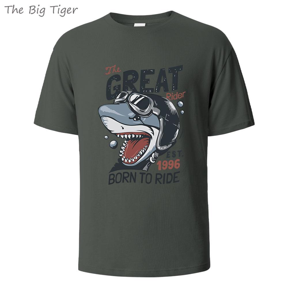 Great Shark Printing Mens Basic Cotton Tee Simple Round Neck Comfortable Fit Lightweight Breathable Casual Wear Mens Tshirt