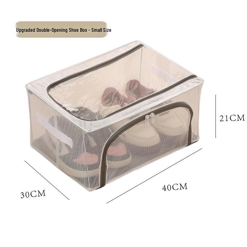Under-Bed Transparent Shoe Storage Box with Steel Frame, Foldable & No-Install