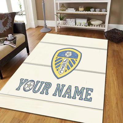 Custom Name Leeds United2 Flannel Pattern Square Carpet,Area Rug,Carpet Rug for Living Room Bedroom Sofa Playroom Decor,Non-slip Floor Mat