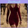 Elegant Bodycon Dress With V Neck Long Sleeves For Casual Winter Wear
