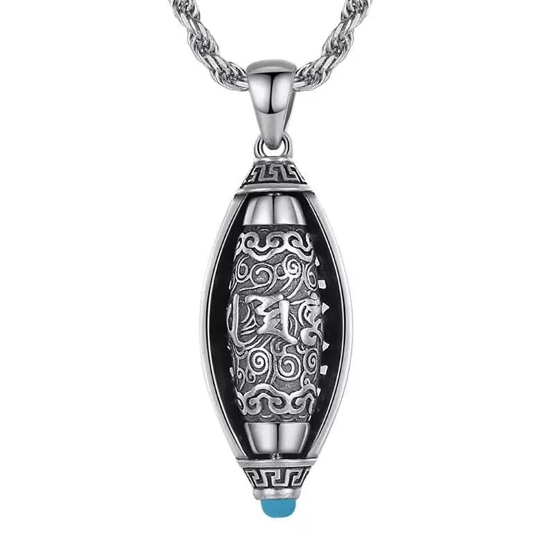 Fashion Simple Six Character Truth Spinning Cylinder Necklace For Men And Women Retro Transit Pendant Sweater Chain Punk Jewelry