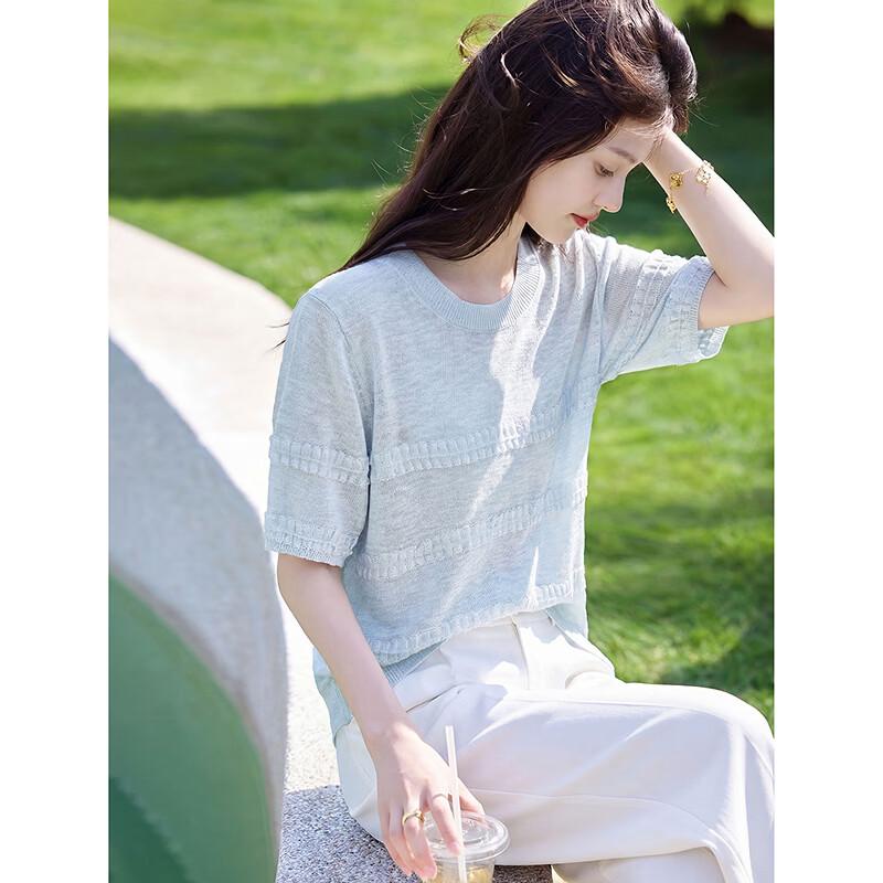 Simple Textured Slim-Fit Knit Short-Sleeve T-Shirt One Size