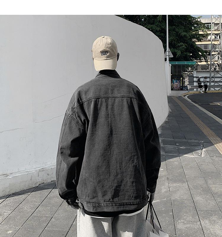 Kurtka jeansowa męska luźna na wiosnę i jesień Nowa kurtka Koreańska wersja prostego, jednolitego koloru, modny swobodny kardigan z klapami
