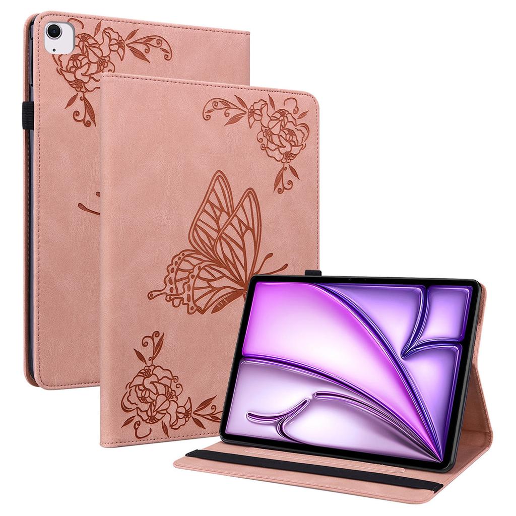 For iPad Air 11 (2025)/(2024) Case Imprinted Butterfly Flower PU Leather Flip Card Slots Tablet Cover