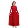 Glittery Rhinestone Church Choir Dress for Girls: Round Neck Long Sleeve A-line Maxi for Liturgical Worship Dance