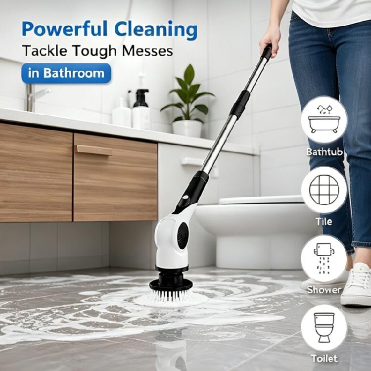 Rechargeable Power Scrubber for Household Cleaning Long Handle Electric Brush for Bathroom Sink Tile and Channel Care