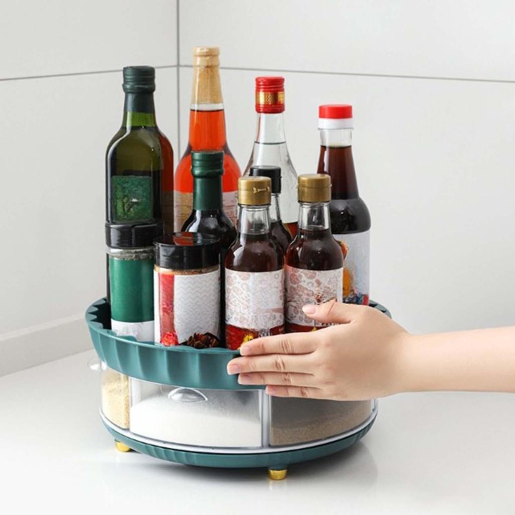 Rotation Spice Rack Holder Cosmetic Space Saving Removable Non Skid Drinks Seasoning Storage Tray